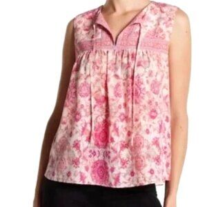 Rebecca Taylor Silk Sleeveless V-Neck String Pink Floral Blouse Size 6 NWOT